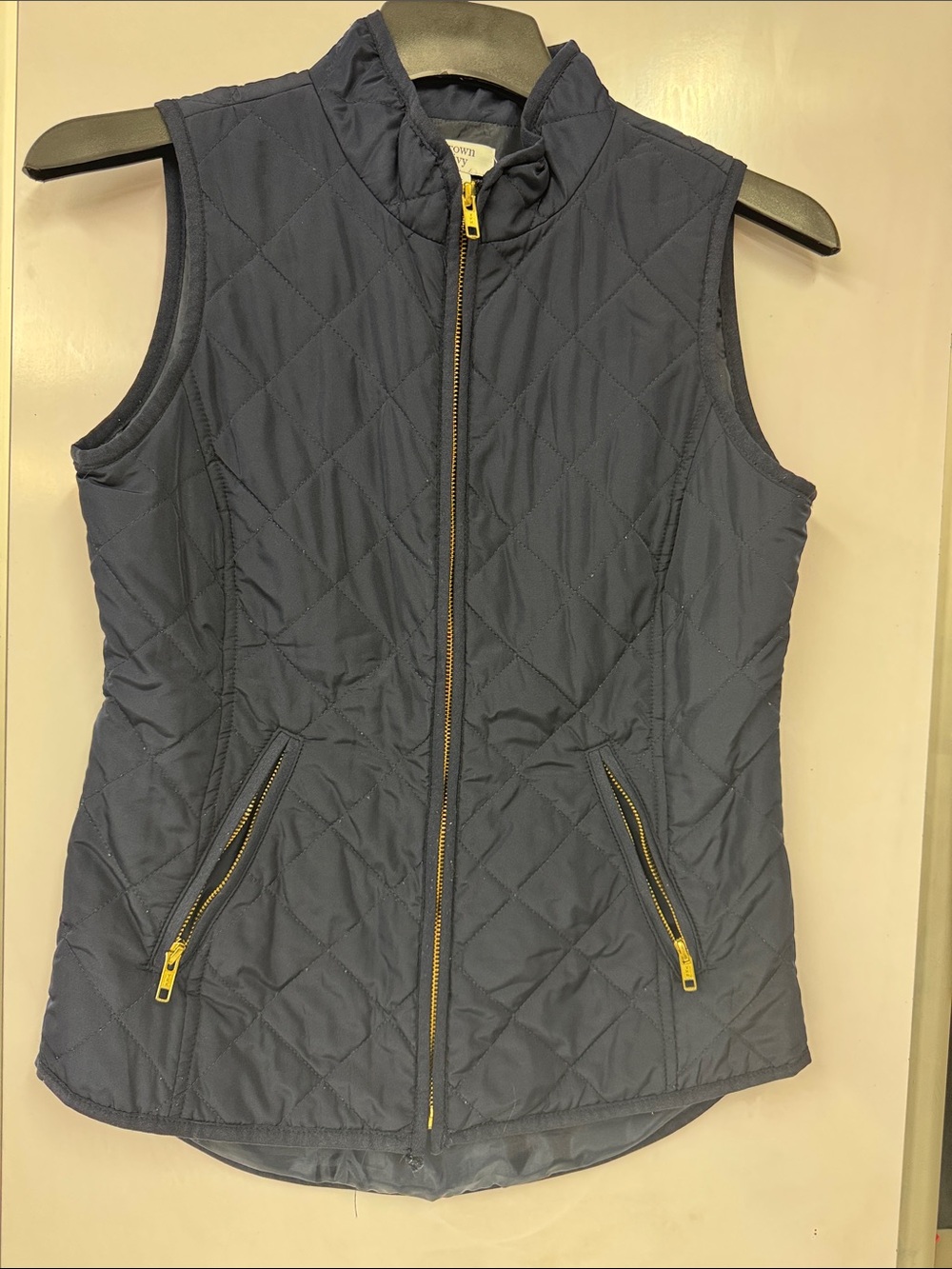 crown & ivy Navy Quilted Vest with Gold Zippers